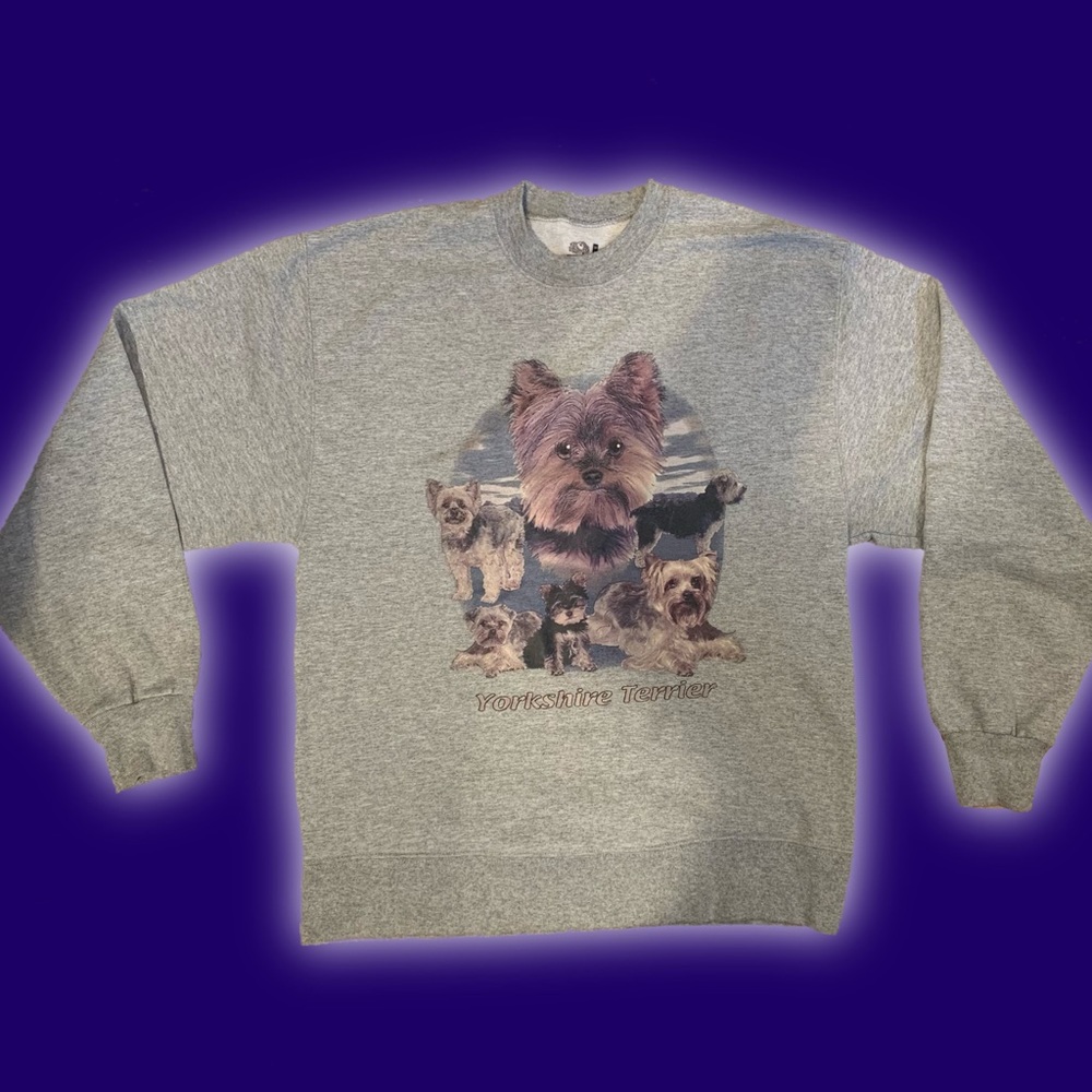 gray yorkie graphic crewneck